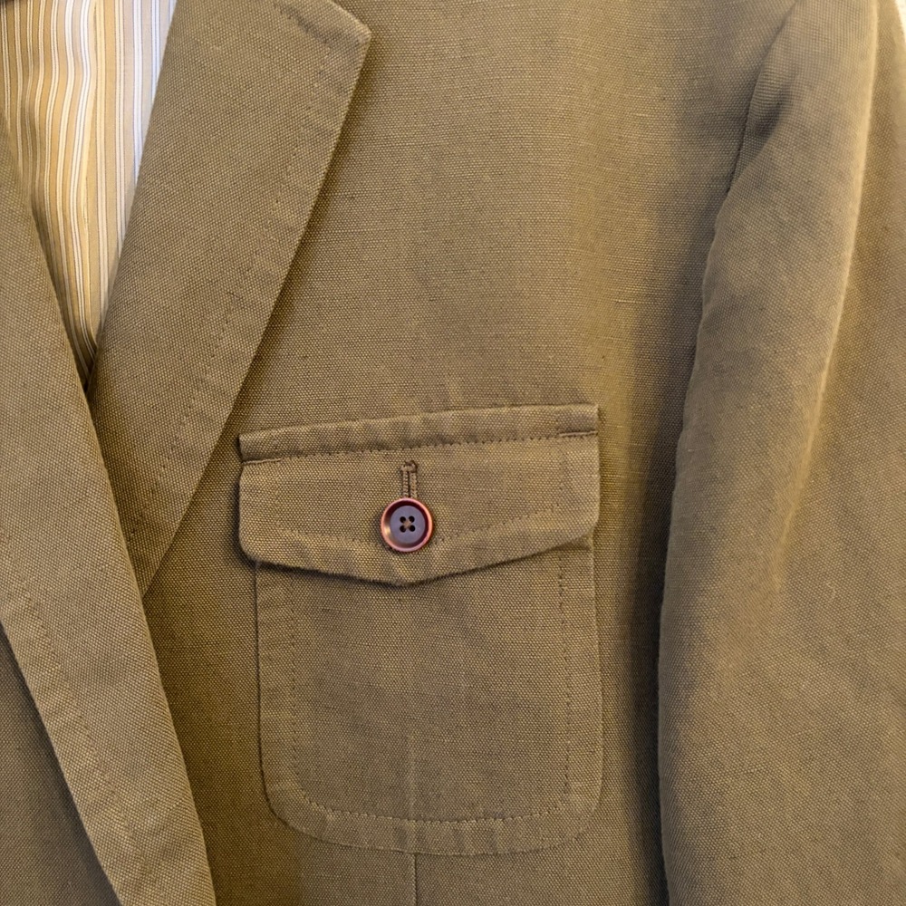 Banana Republic Heritage Safari Blazer Mens 46R Linen Blend Utility Olive Green - Picture 3 of 16